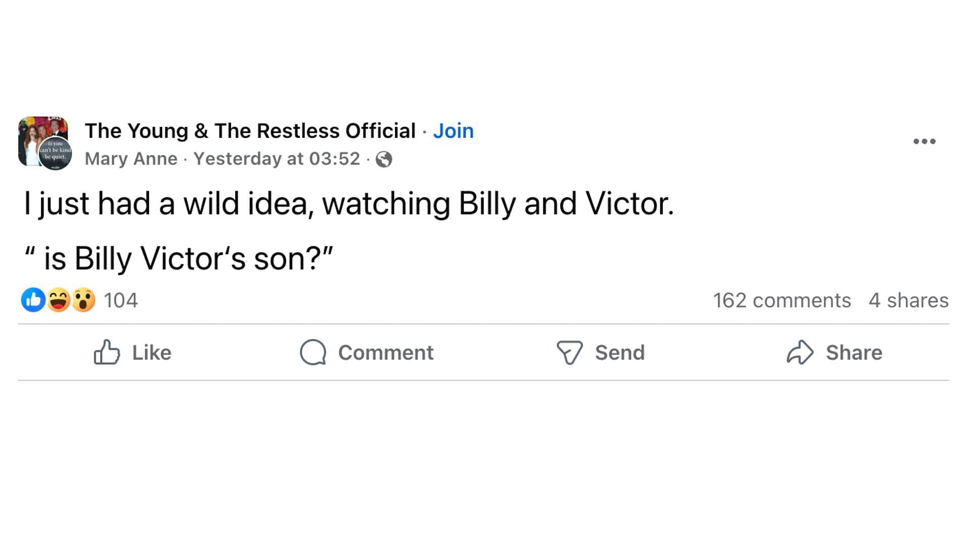 Screenshot from a Facebook post (Image via Facebook/@The Young & The Restless Official)
